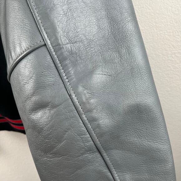 1990 Vintage Dehen Papa Murphys Black Gray Leather Wool Varsity Bomber Jacket XL - Picture 11 of 15